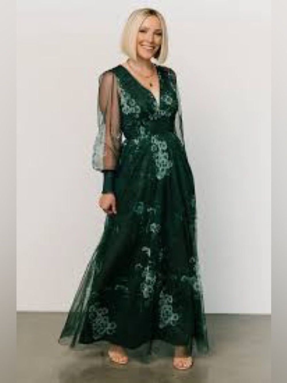 Baltic Born Emerald Green Floral Mesh Maxi Dress